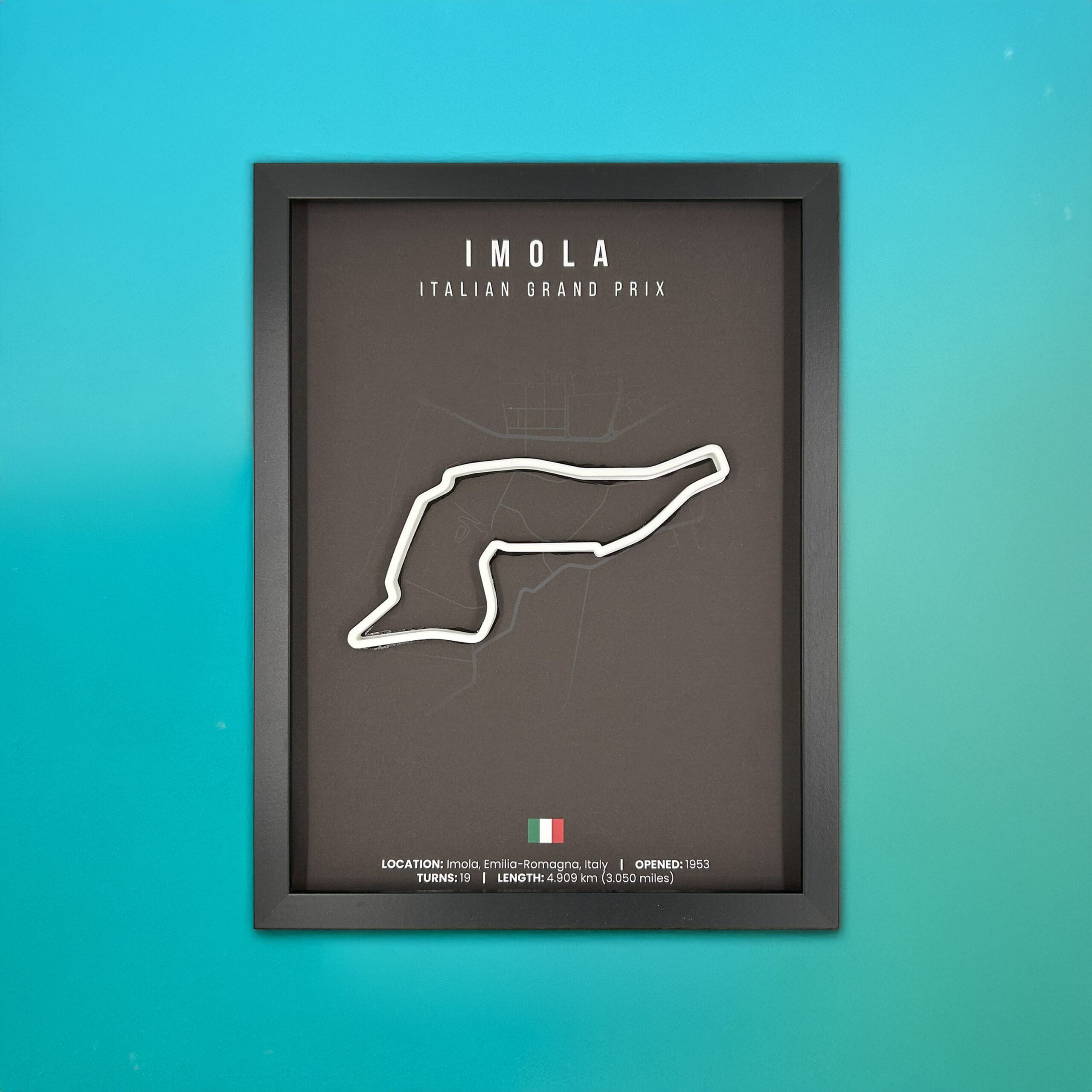 Cuadro 3D del circuito de Imola en Italia, Fórmula 1, arte mural para aficionados.