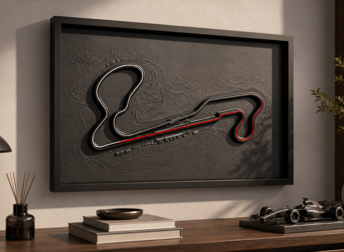 Cuadro Fórmula 1 3D con relieve de circuito en decoración racing elegante