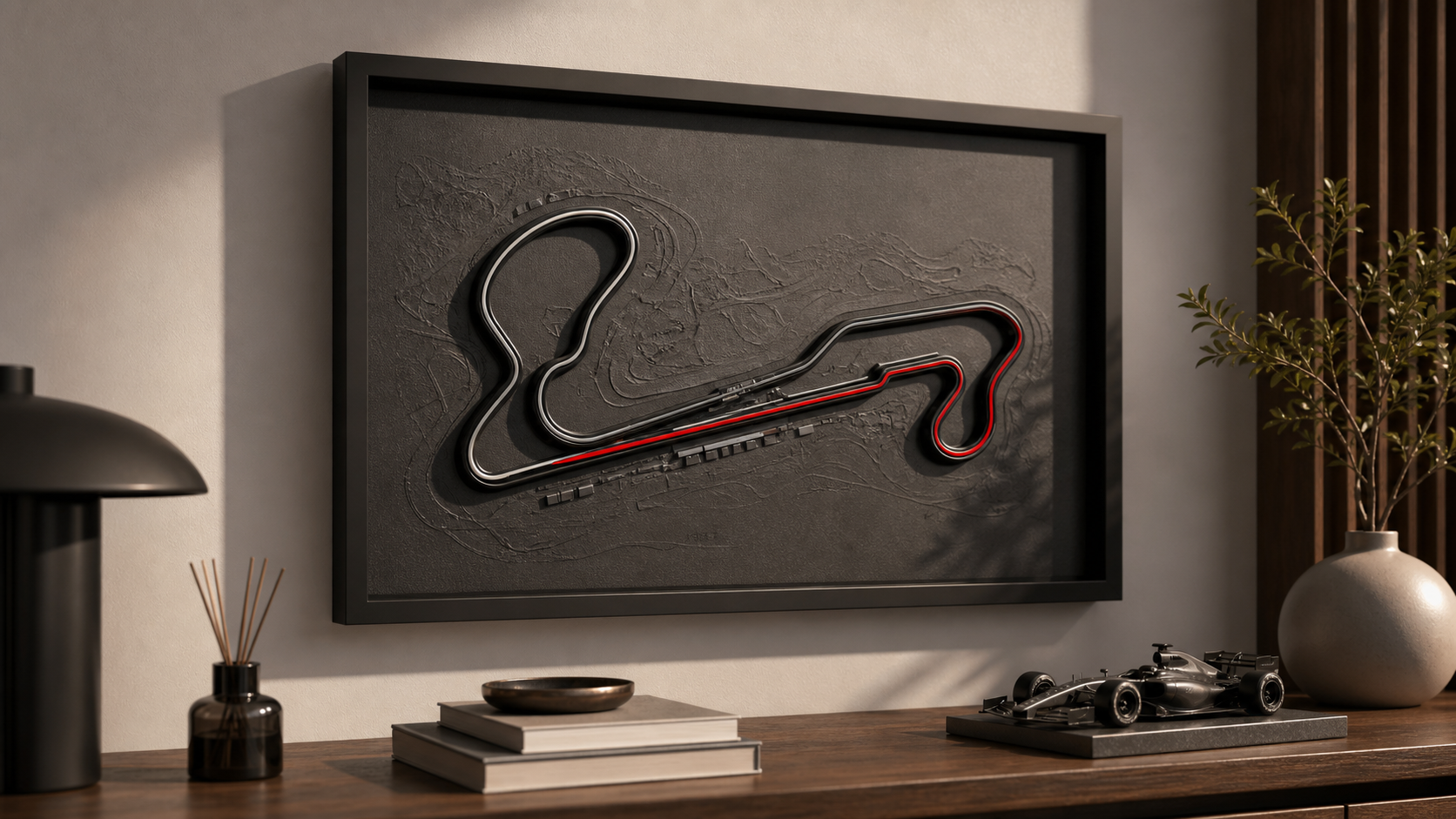 Cuadro Fórmula 1 3D con relieve de circuito en decoración racing elegante