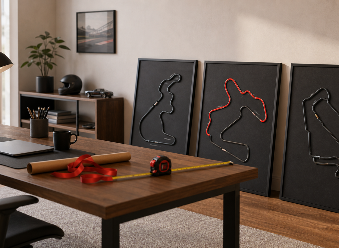 Decoración Fórmula 1 para oficina con cuadros de circuitos racing