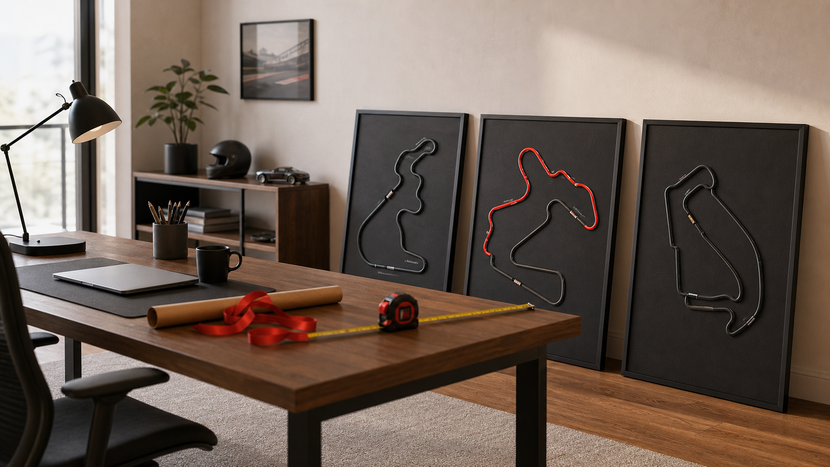 Decoración Fórmula 1 para oficina con cuadros de circuitos racing