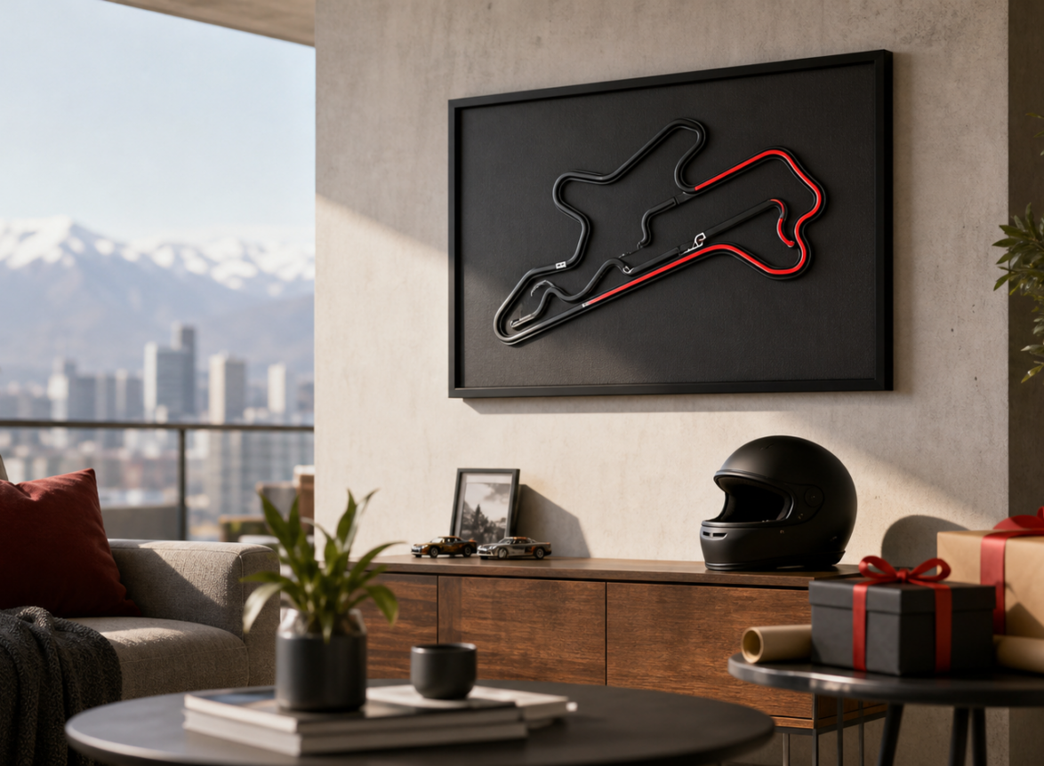 Regalos Fórmula 1 en Chile con cuadro 3D de circuito y empaque de regalo