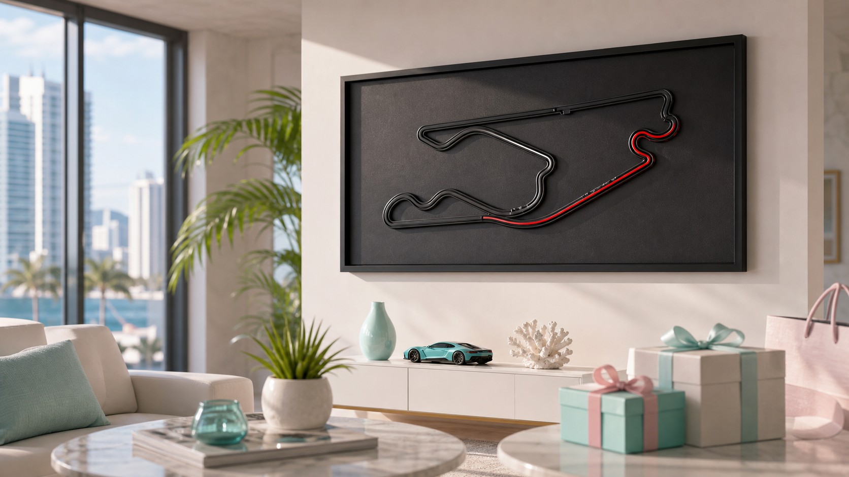 Cuadro Jeddah Corniche en setup racing moderno nocturno